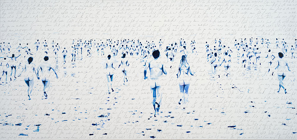 Seriously naked, 2019, Oil and pencil on canvas, 85 x 180 cm